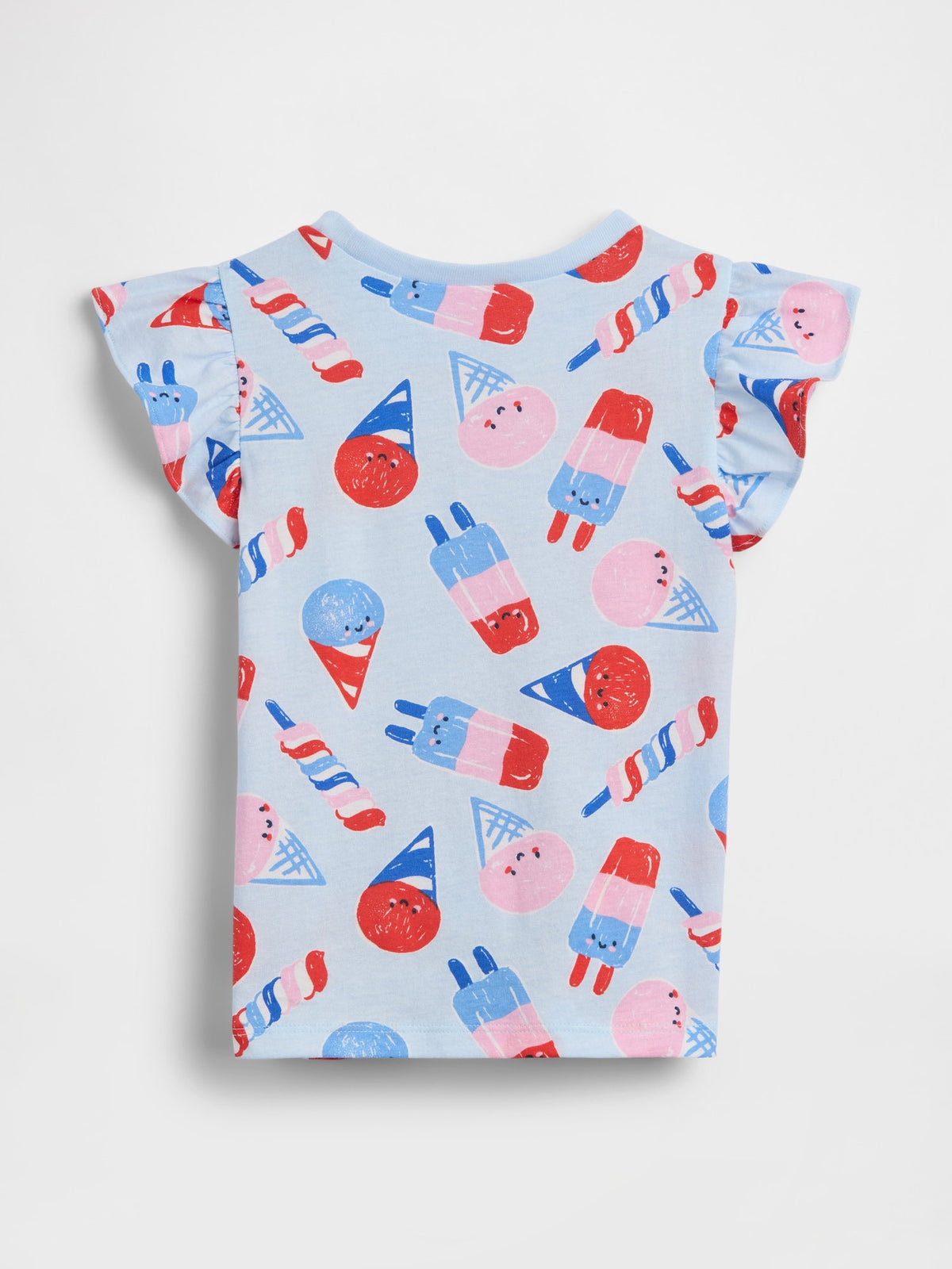Mavi Baskılı Fırfır Kol T-shirt