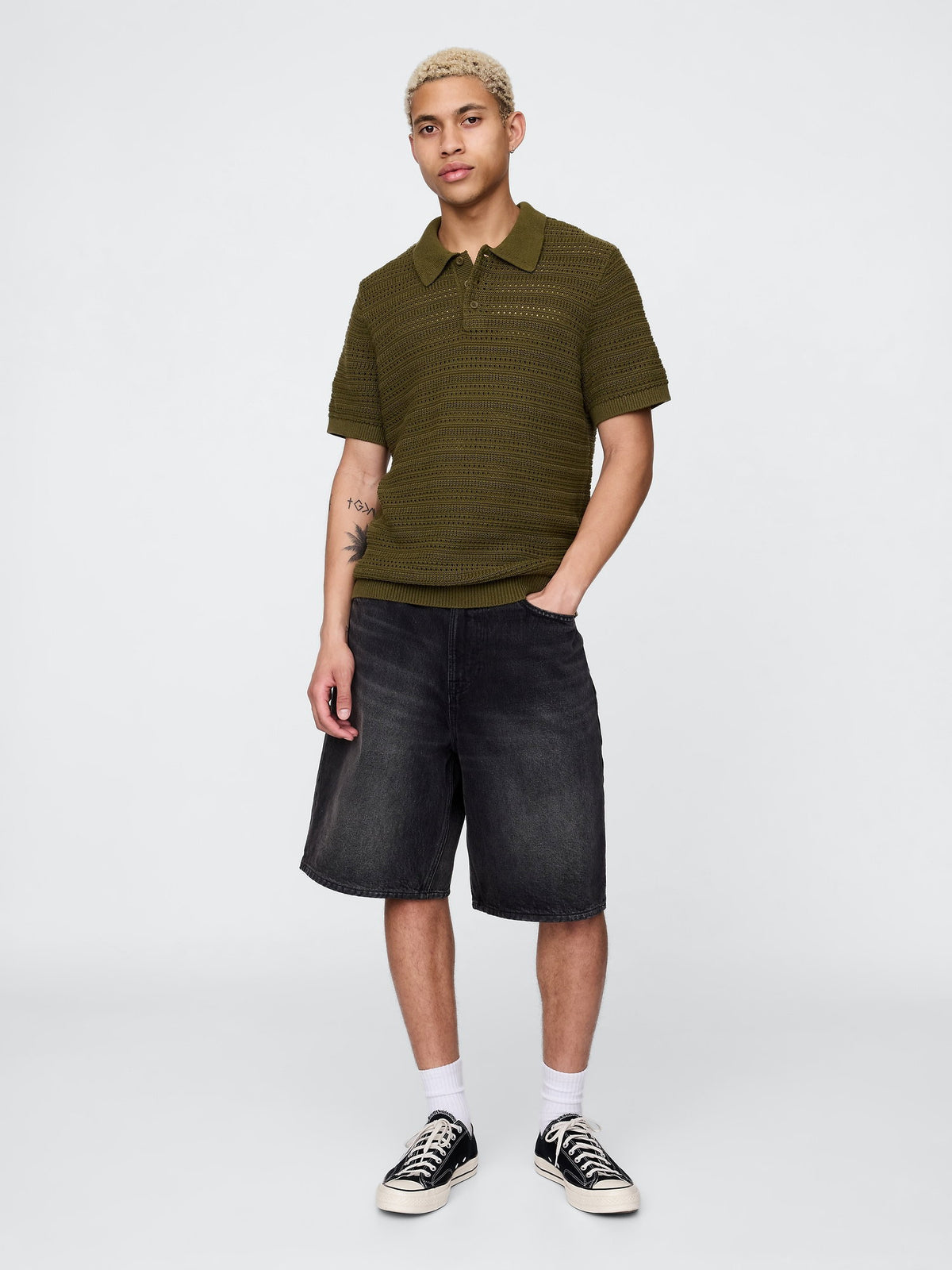 Haki Örgü Polo T-shirt