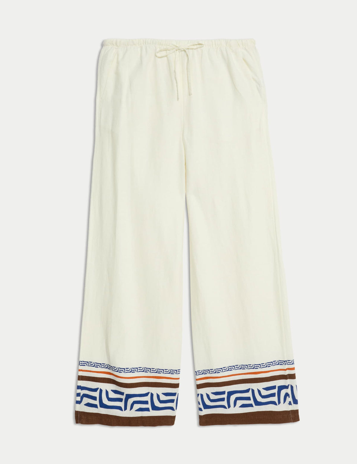 Keten Desenli Wide Leg Pantolon