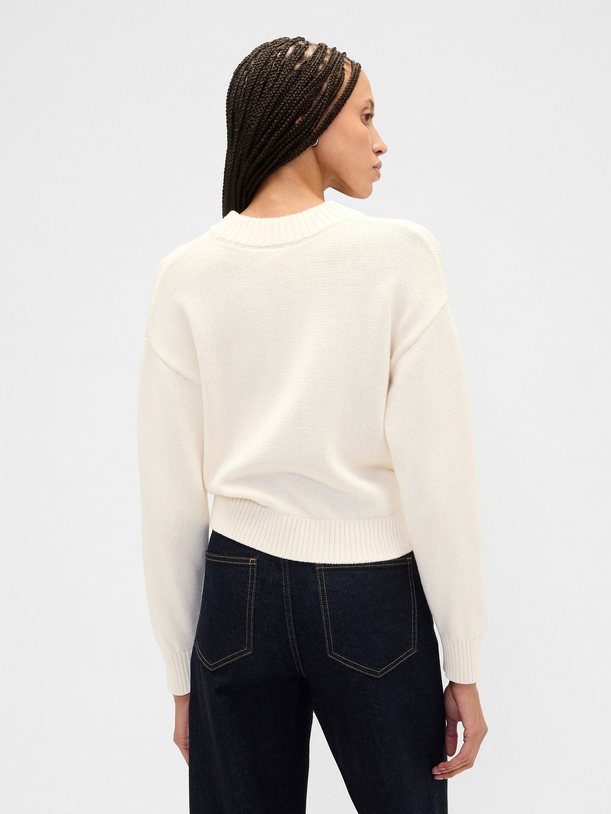 Krem Relaxed Crop Intarsia Kazak