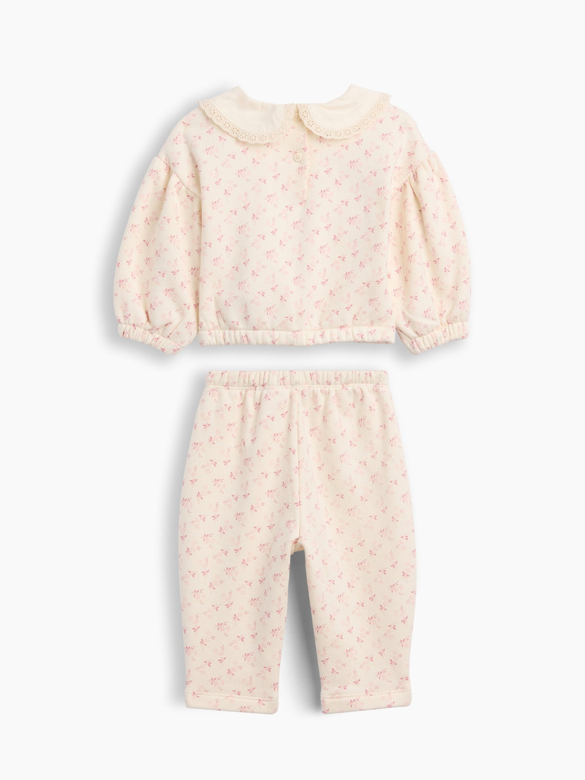 Beyaz Baby Vintage Yumuşak Dantel Yaka Sweat Takımı