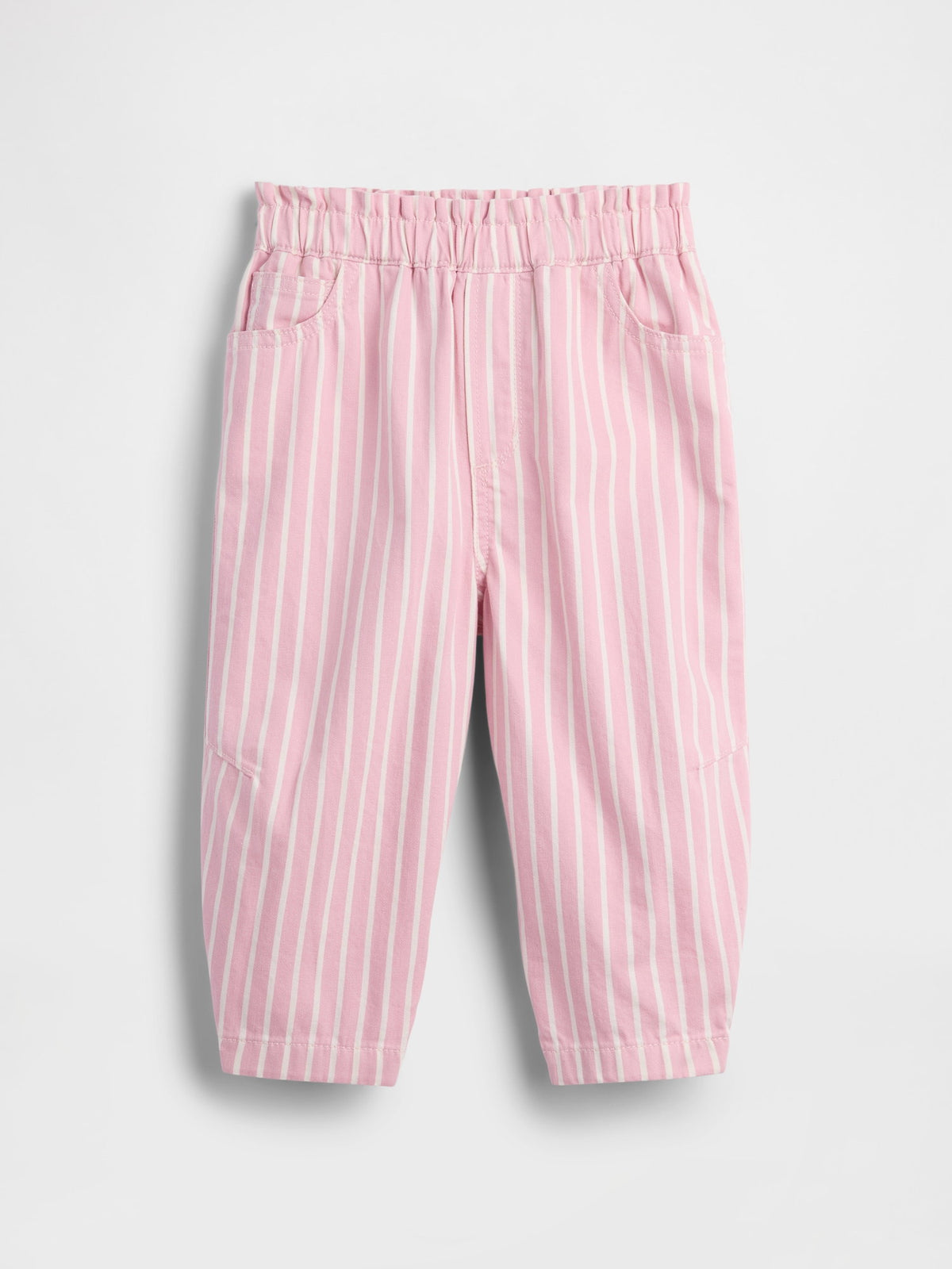 Pembe Pull-on Çizgili Barrel Jean Pantolon