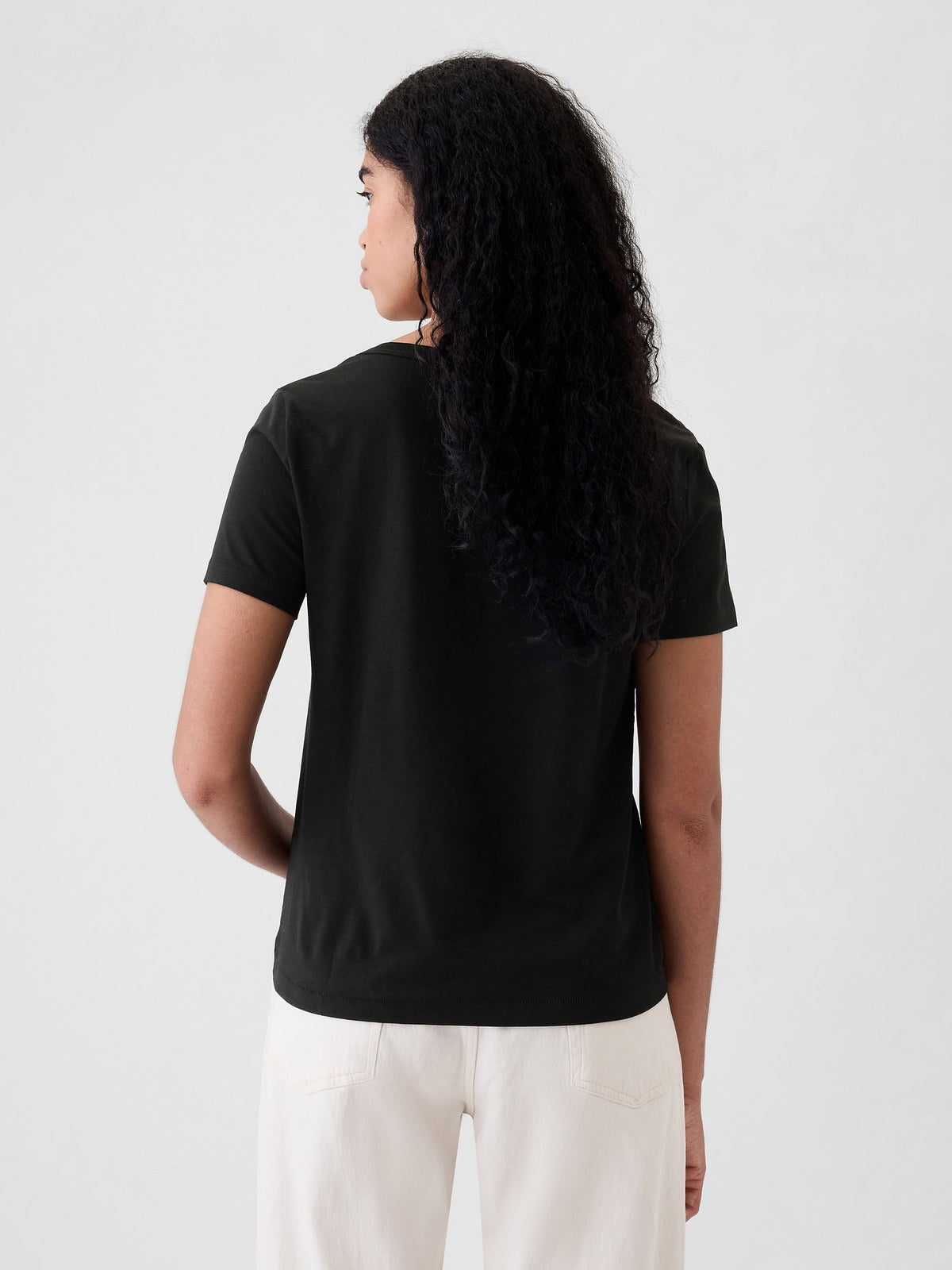 Siyah Organik Pamuk Vintage V Yaka T-shirt