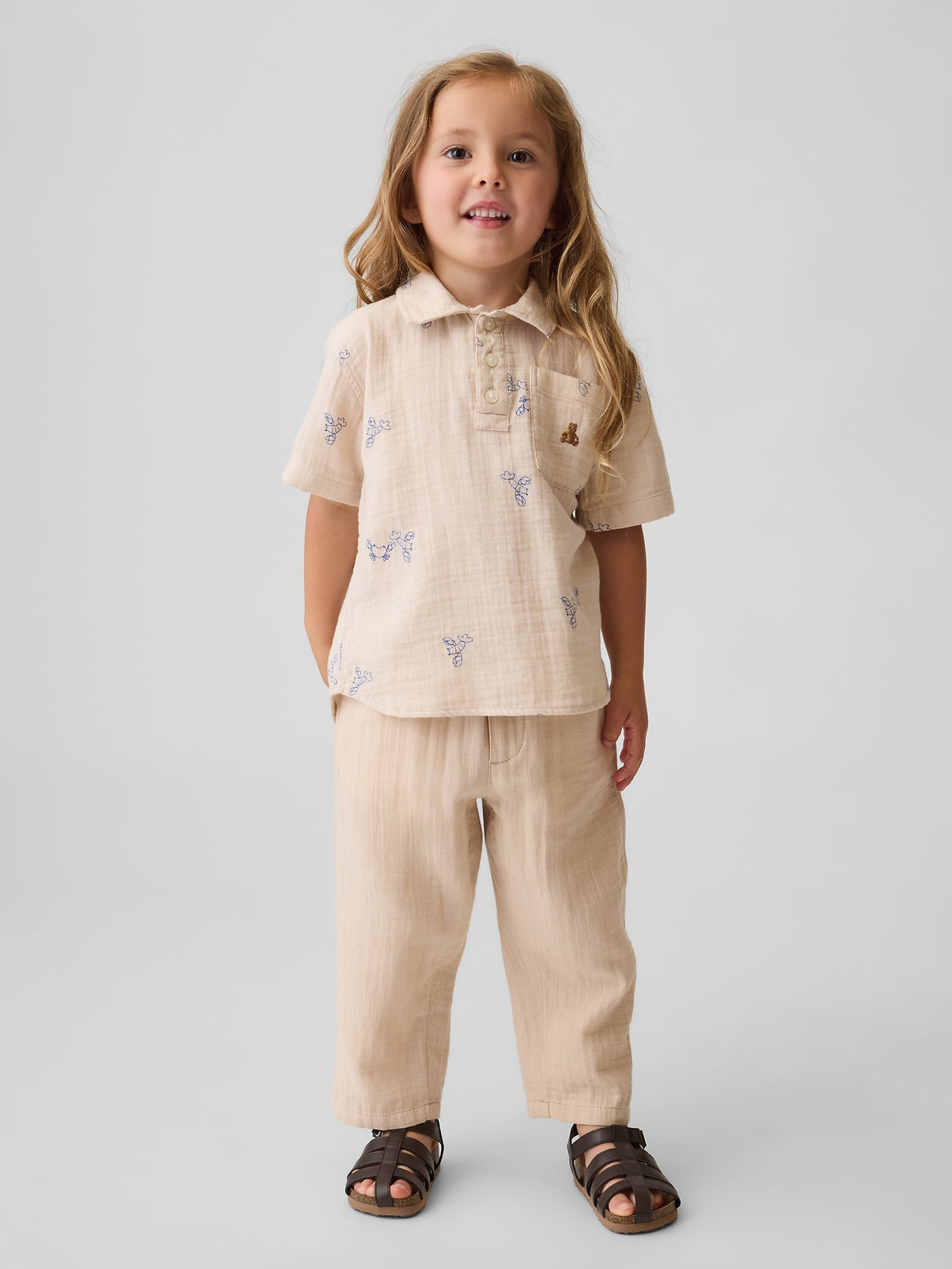 Bej Pamuk Gauze Pull-on Barrel Pantolon