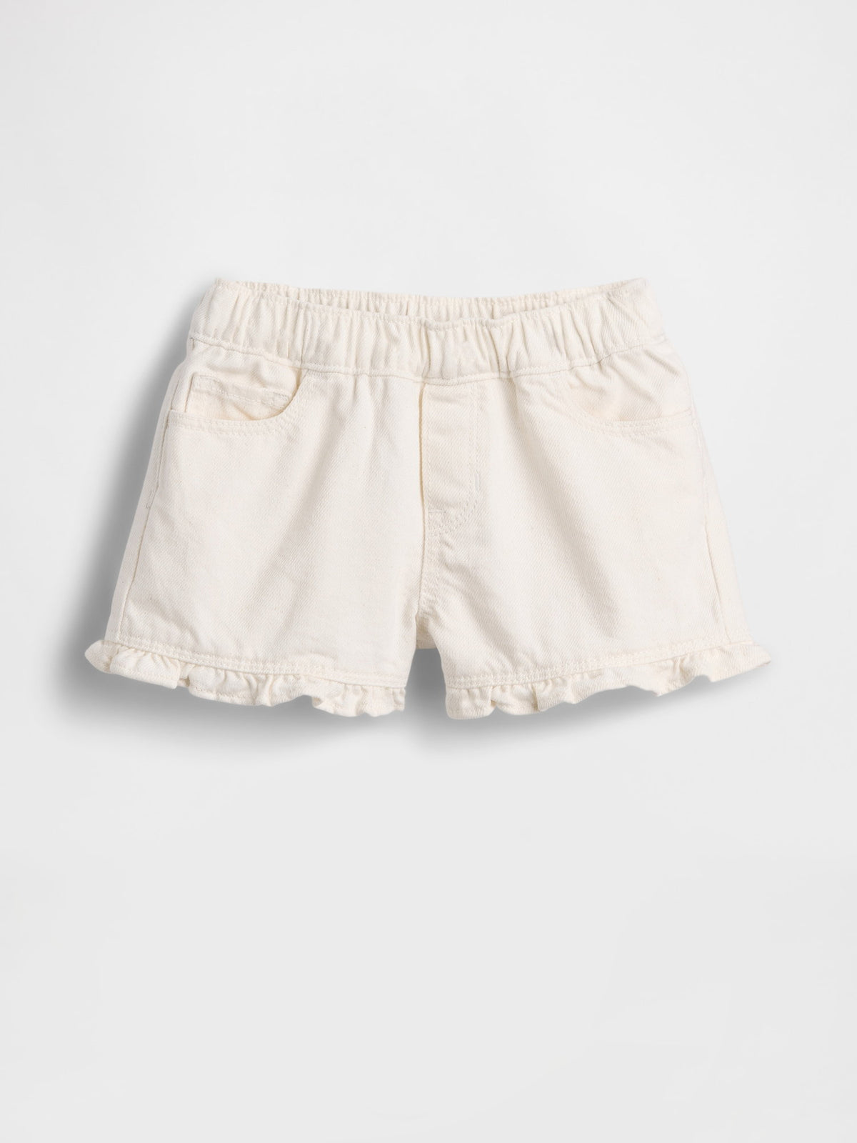 Beyaz Denim Stride Pull-on Fırfır Şort