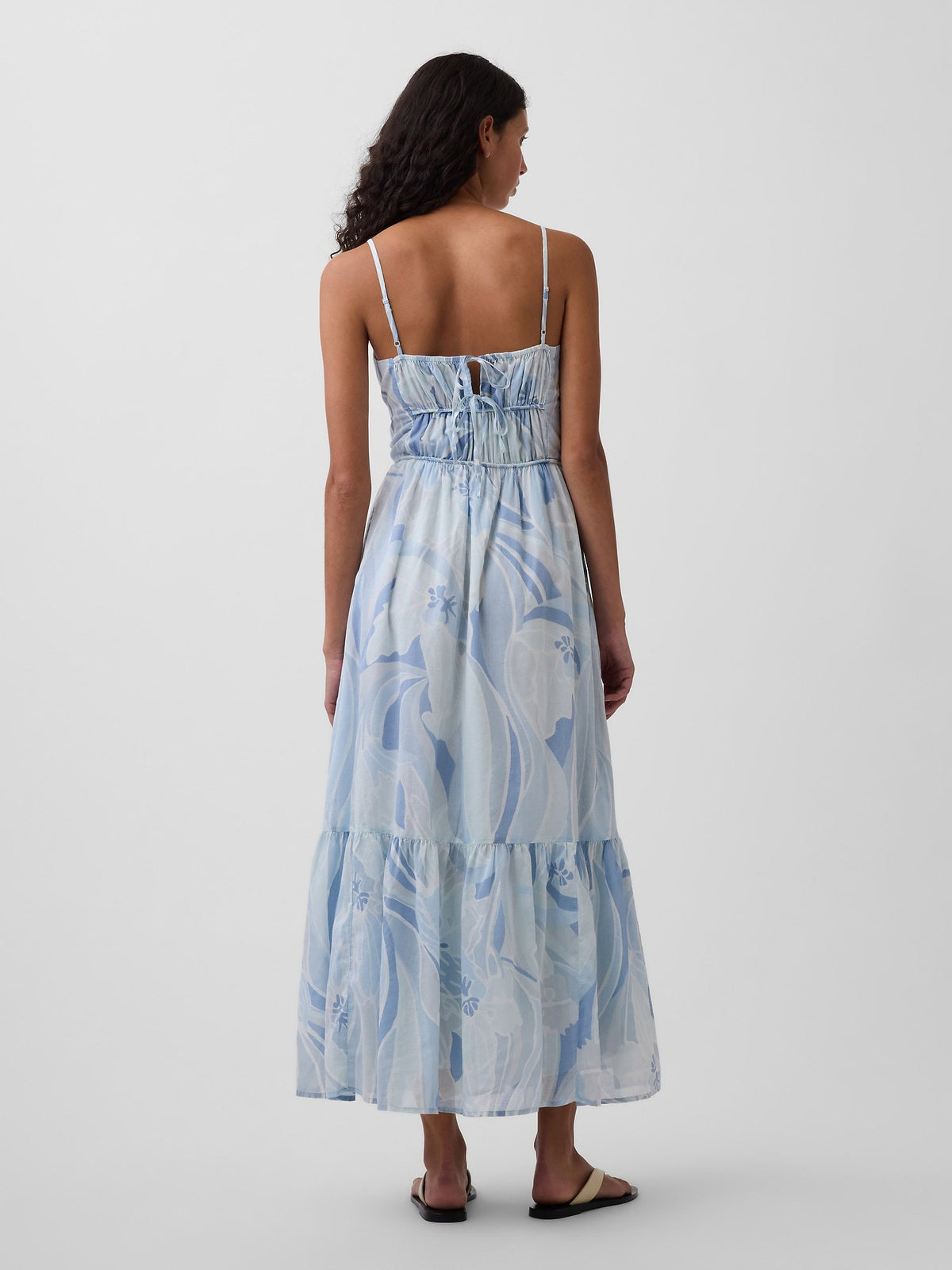 Açık Mavi Tiered Tie-back Maxi Elbise