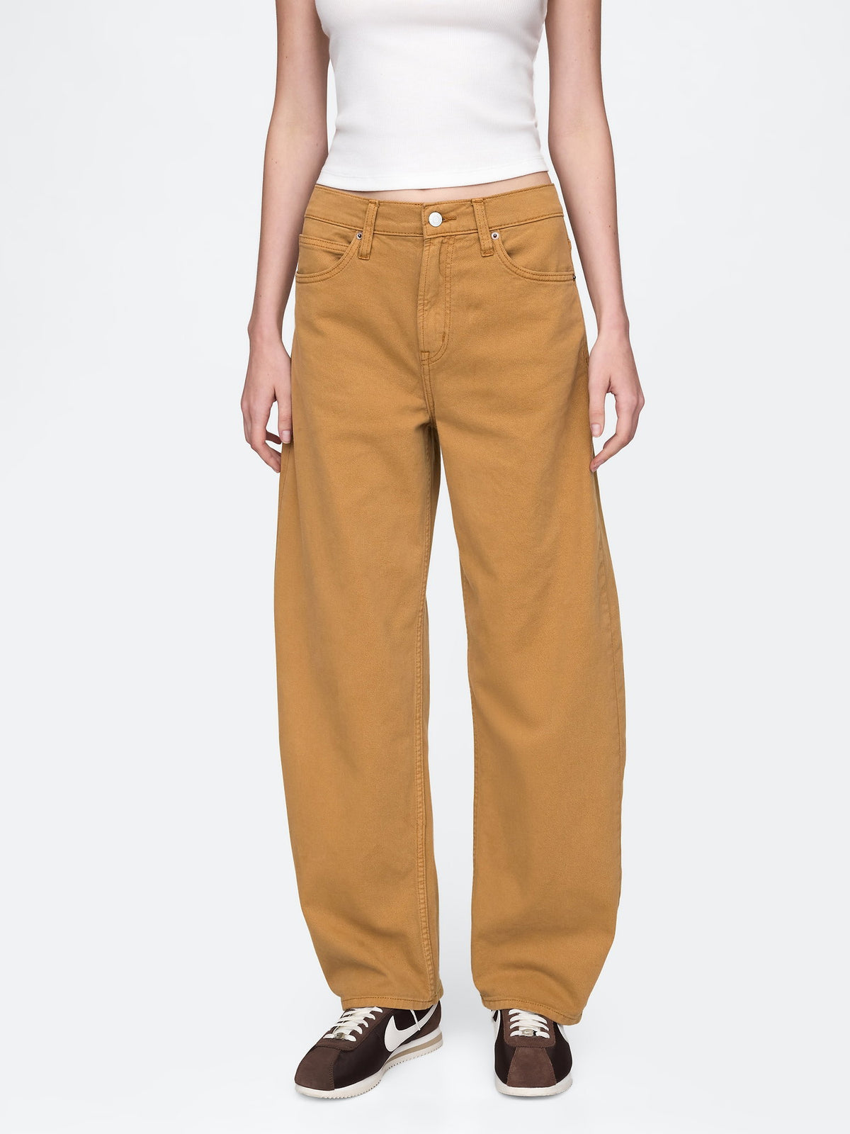 Koyu Bej High Rise Barrel Jean Pantolon