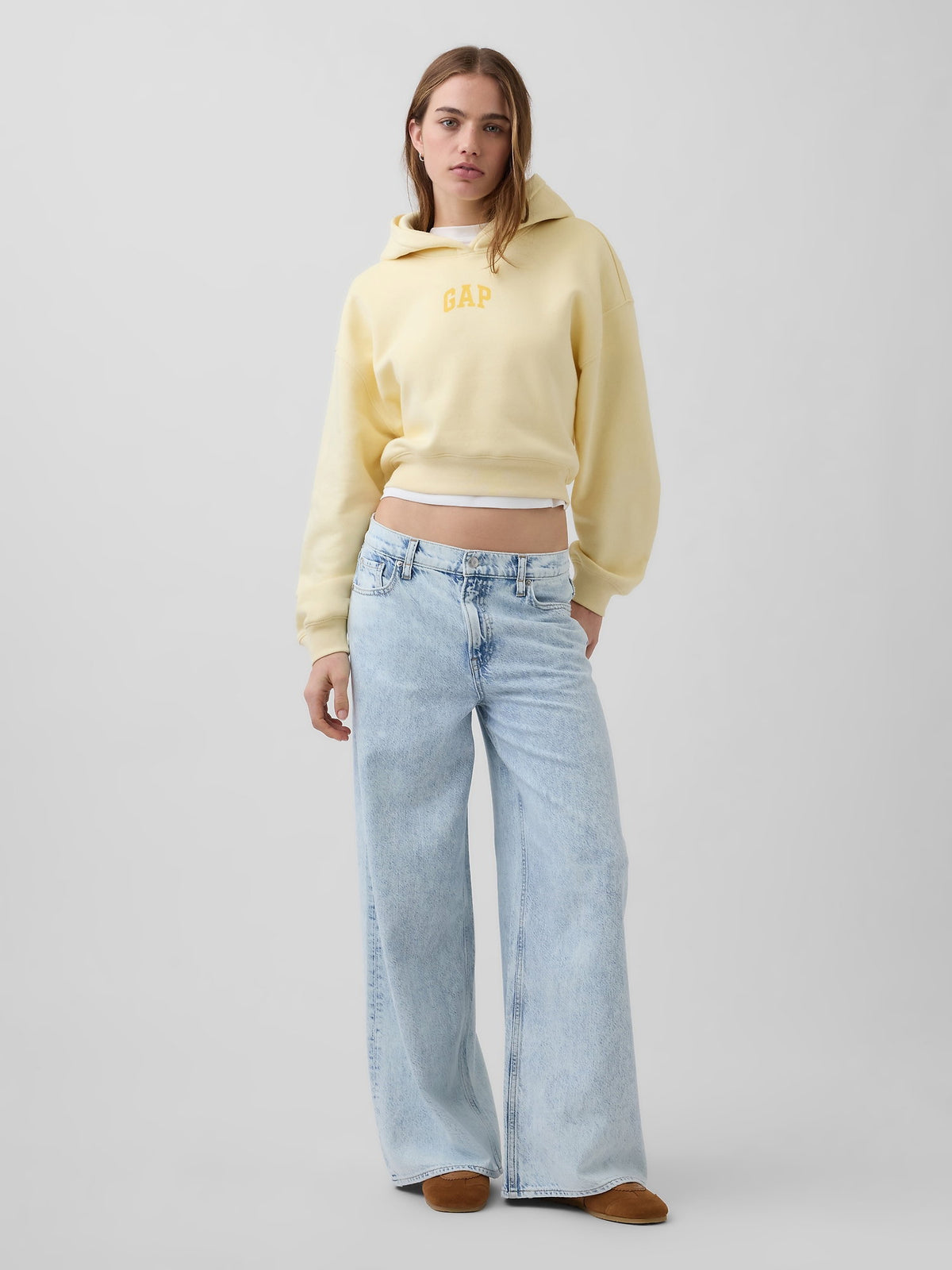 Sarı Vintagesoft Oversized Crop Logo Sweatshirt
