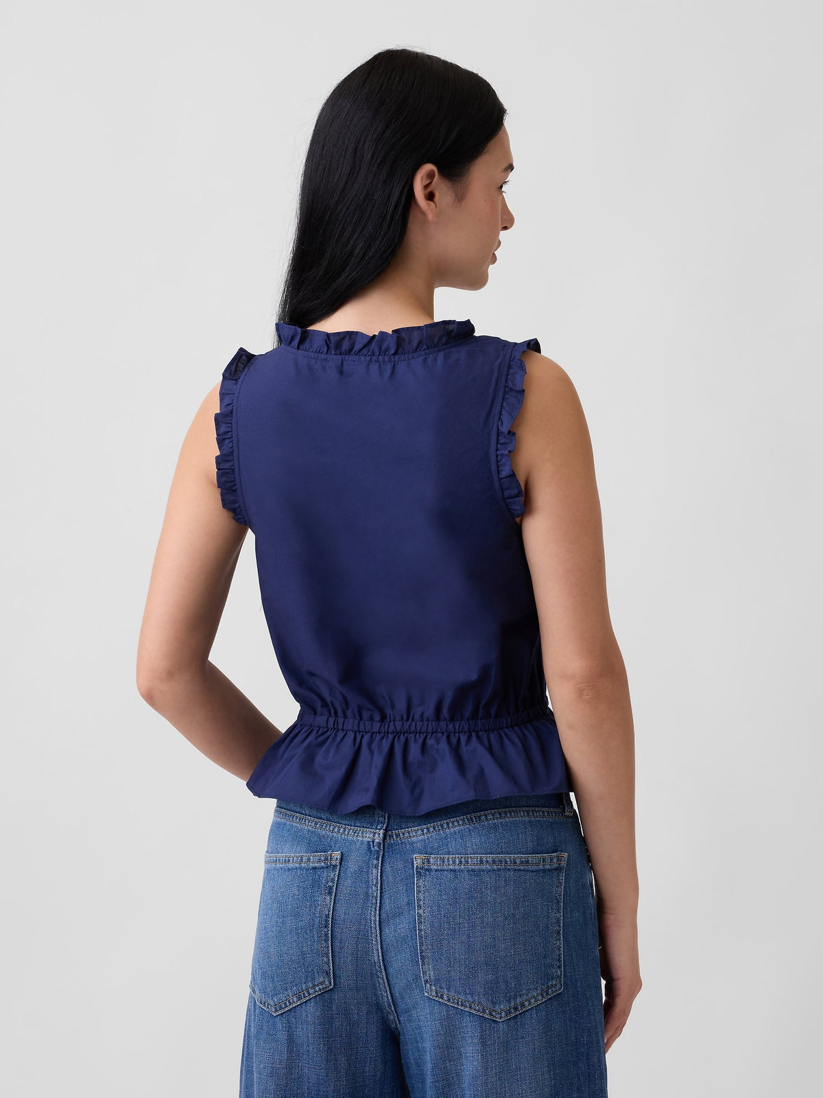 Lacivert Smocked Kolsuz Bluz