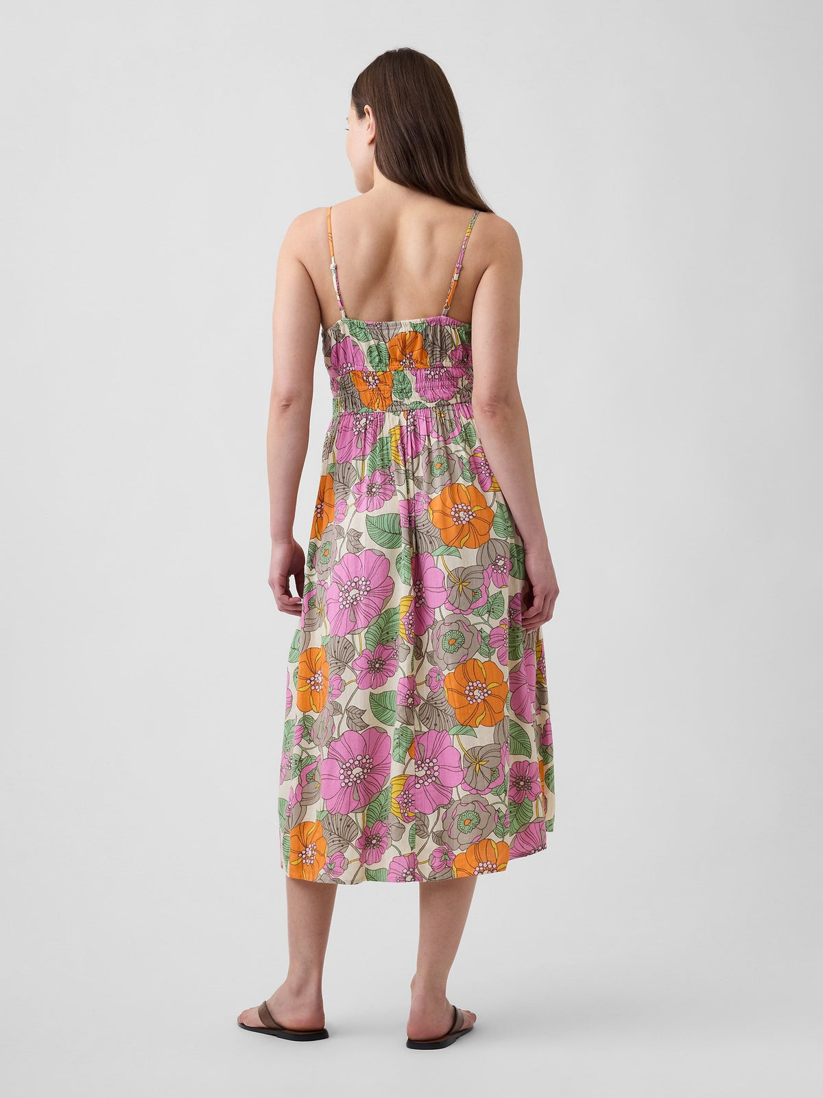 Çok Renkli Smocked Tie-front Midi Elbise
