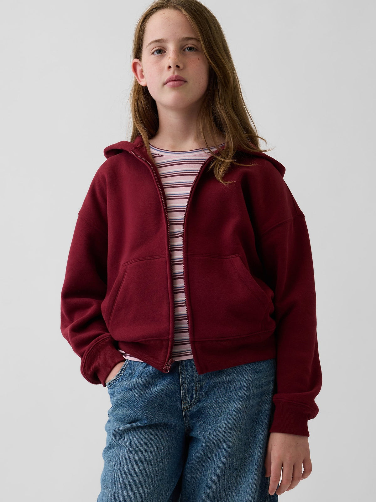 Bordo Vintagesoft Fermuarlı Sweatshirt