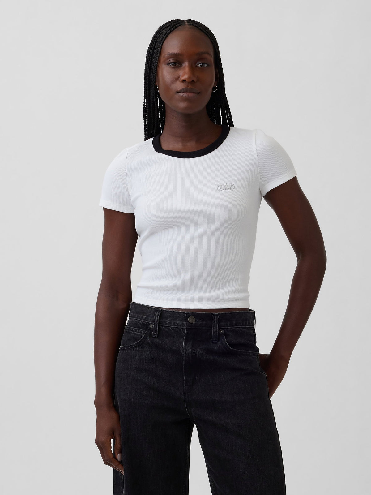 Açık Pembe Ribbed Gap Logo Baby Crop T-shirt