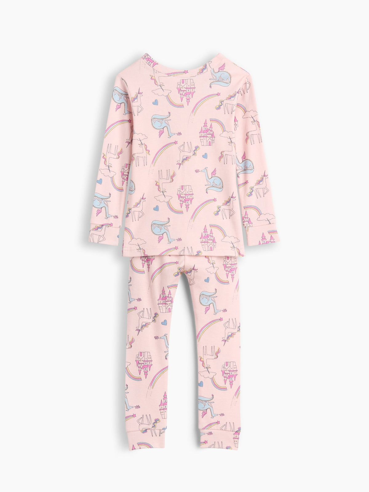 Pembe Organik Brushed Pamuk Unicorn Grafik Baskılı Pijama Takımı