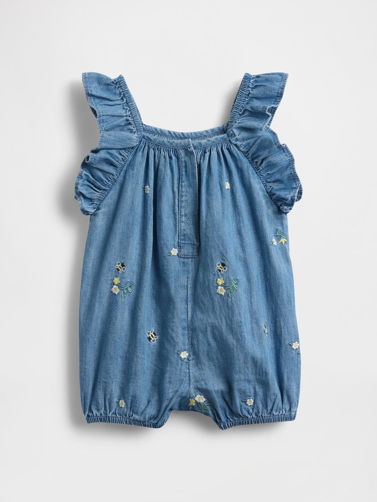 Mavi Denim Ruffle Kısa Tulum