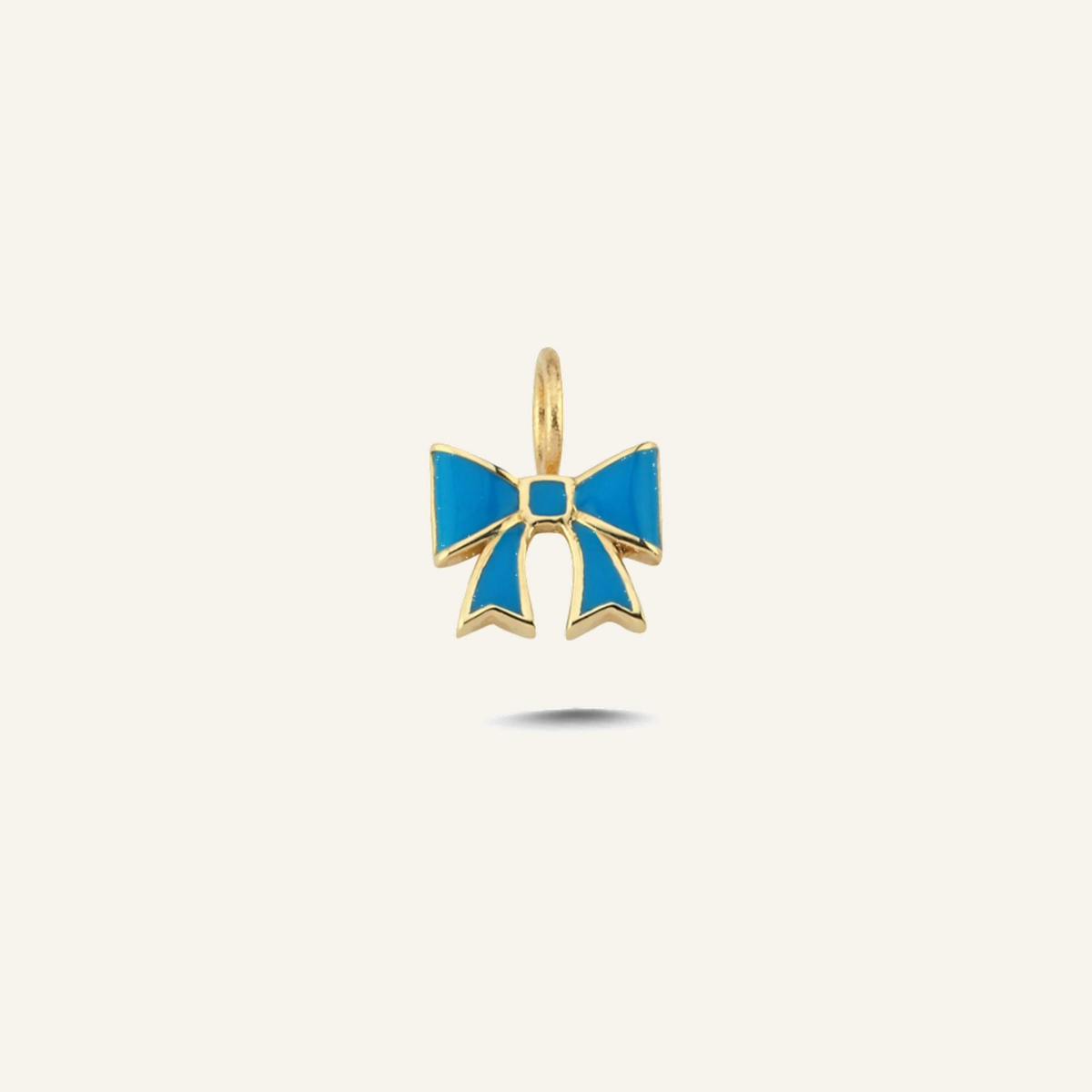 Blue Ribbon Kurdele Figürlü Mavi Mineli Altın Charm