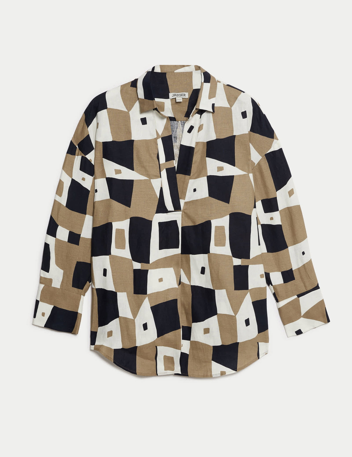 Keten Geometrik Desenli Relaxed Fit Gömlek