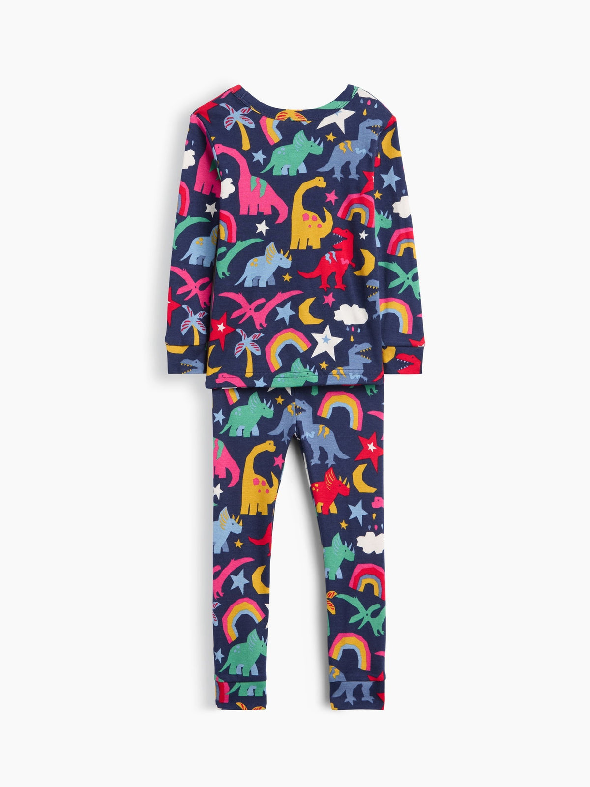 Lacivert Organik Brushed Pamuklu Rainbow Dino Pijama Takımı