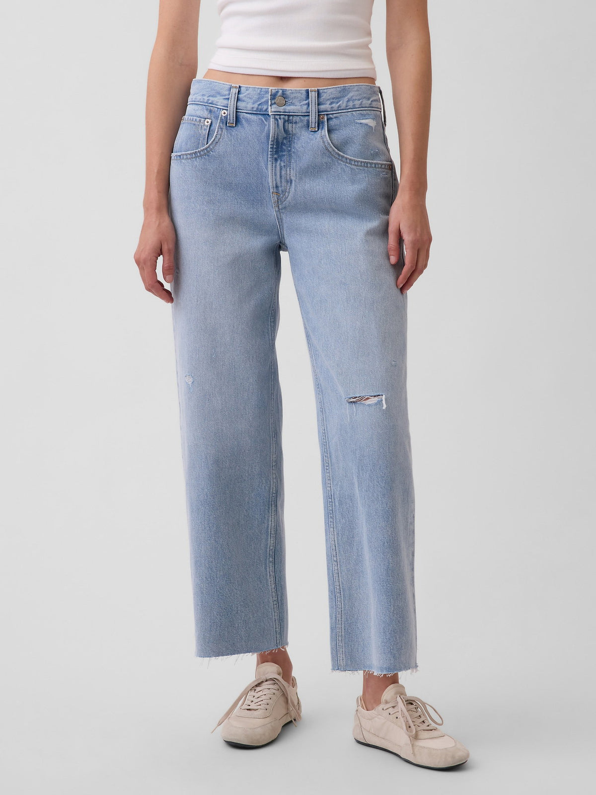 Açık Mavi Low Slung Relaxed Crop Jean Pantolon