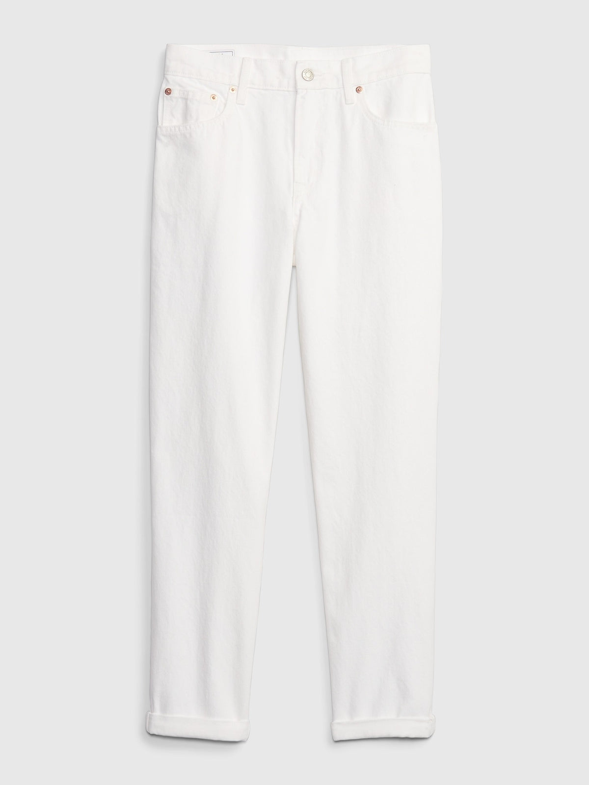 Beyaz Mid Rise Girlfriend Jean Pantolon