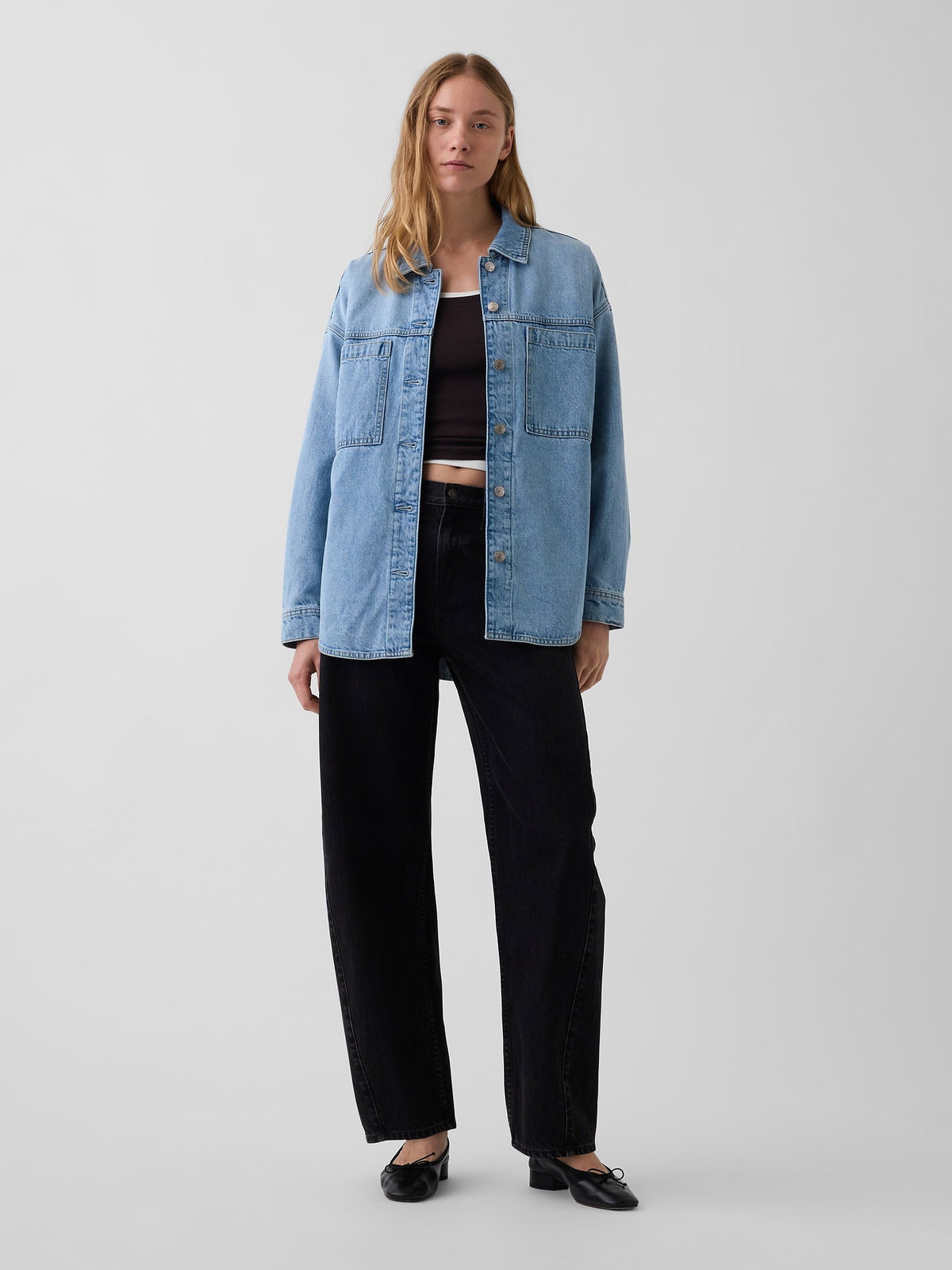 Açık Mavi Denim Oversized Gömlek Ceket