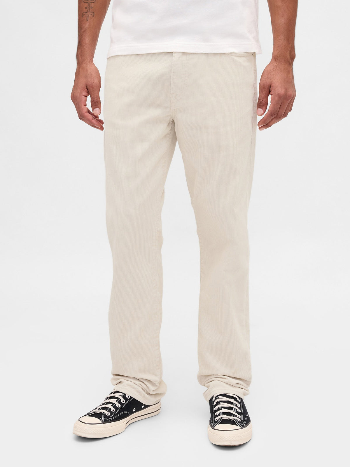 Kırık Beyaz Kordon Kumaş Relaxed Straight Pantolon