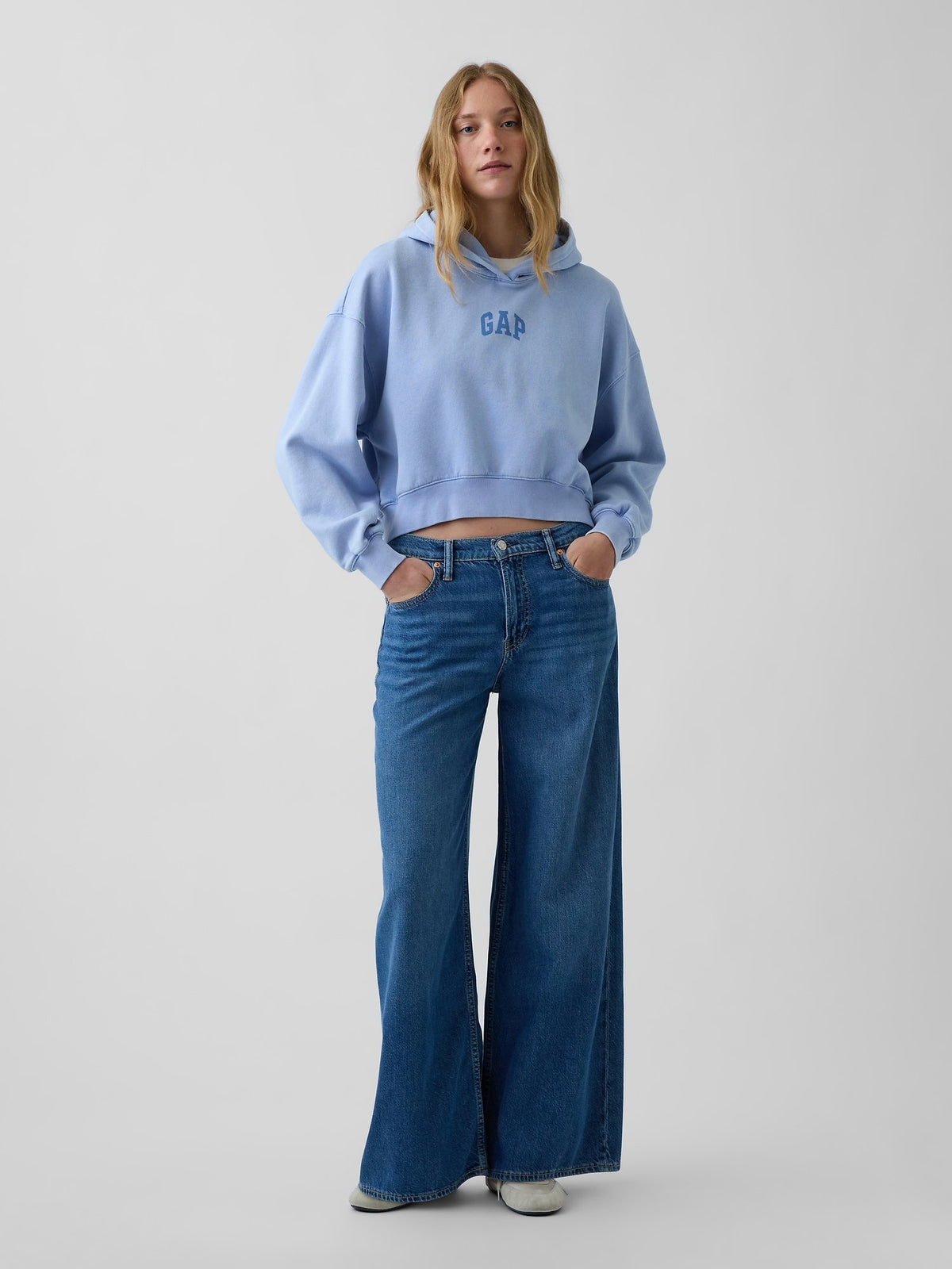 Açık Mavi Vintagesoft Crop Logo Sweatshirt