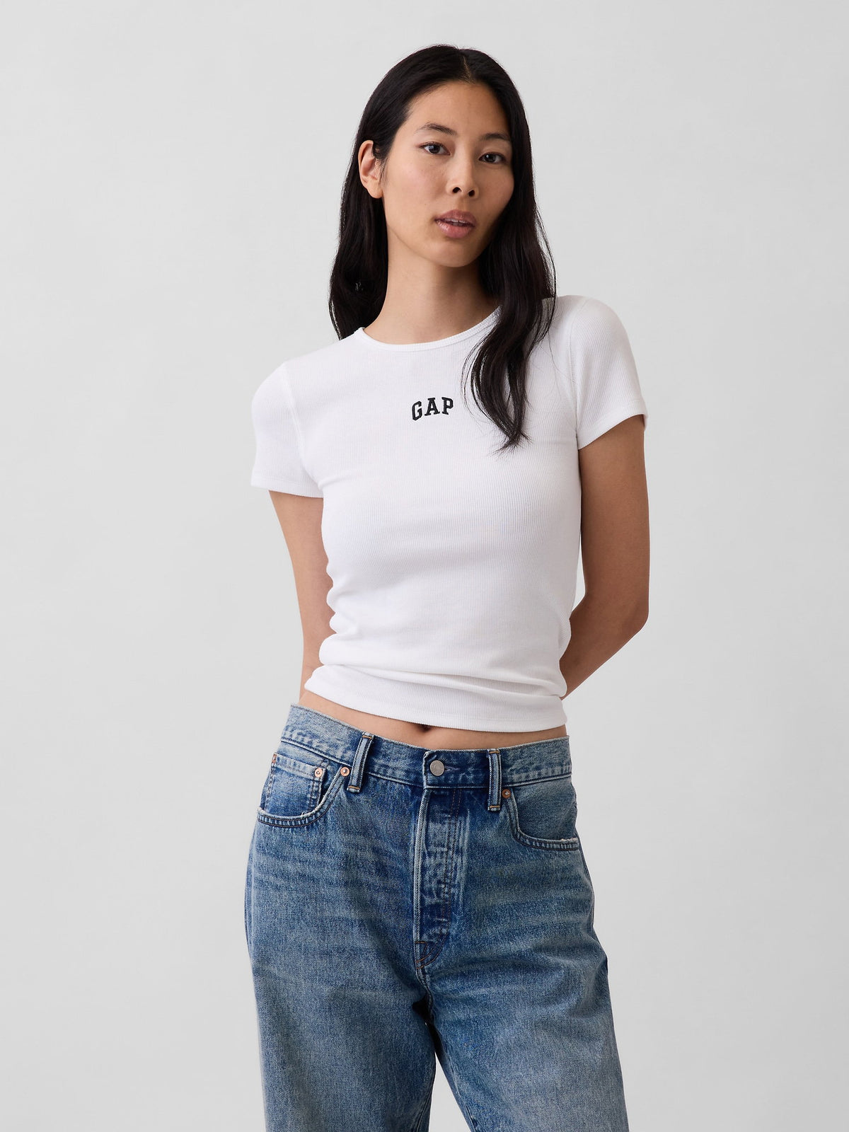 Siyah Modern Fitilli Gap Logo T-shirt