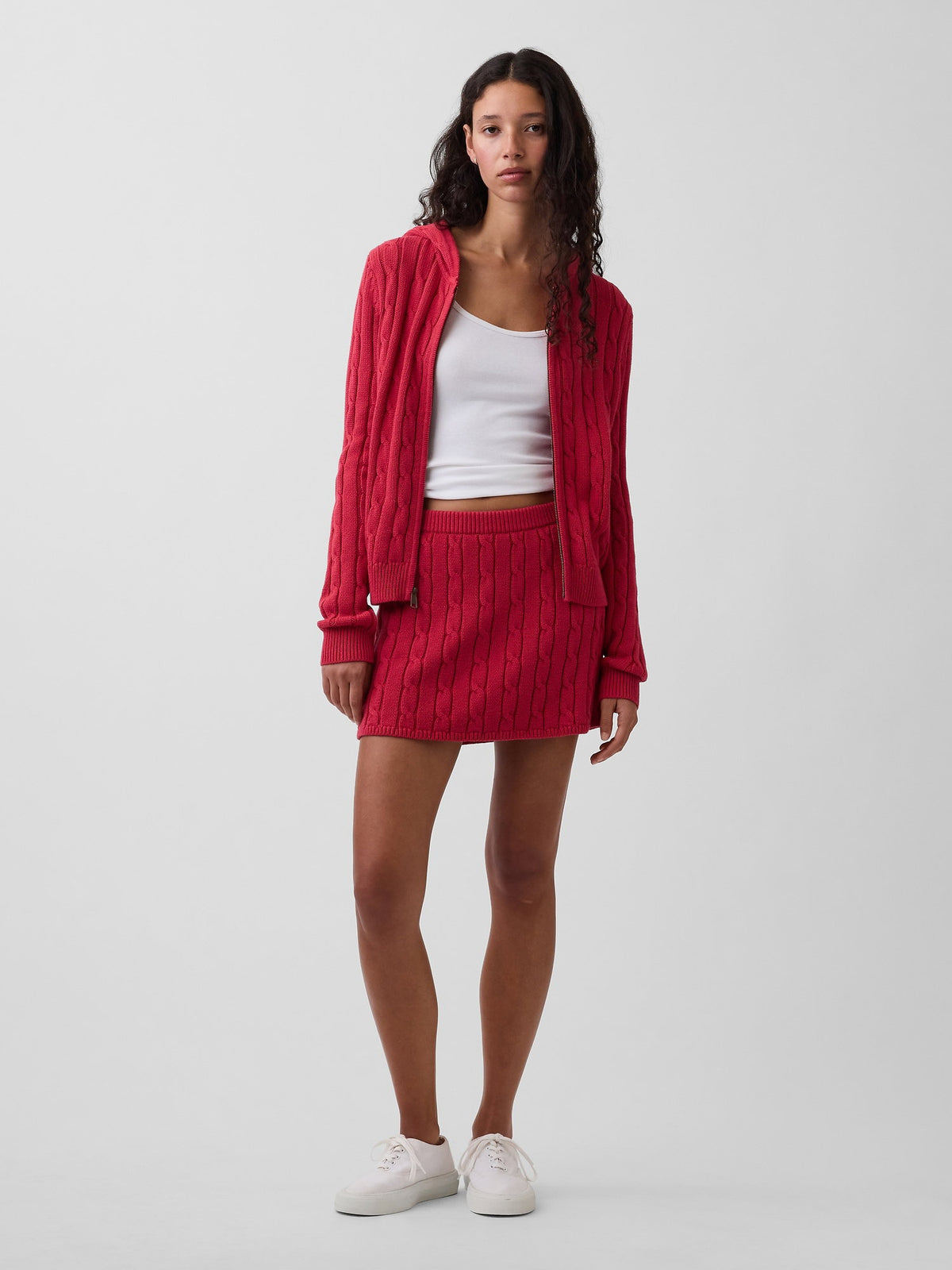 Kırmızı 100% Pamuk Cable-knit Mini Şort
