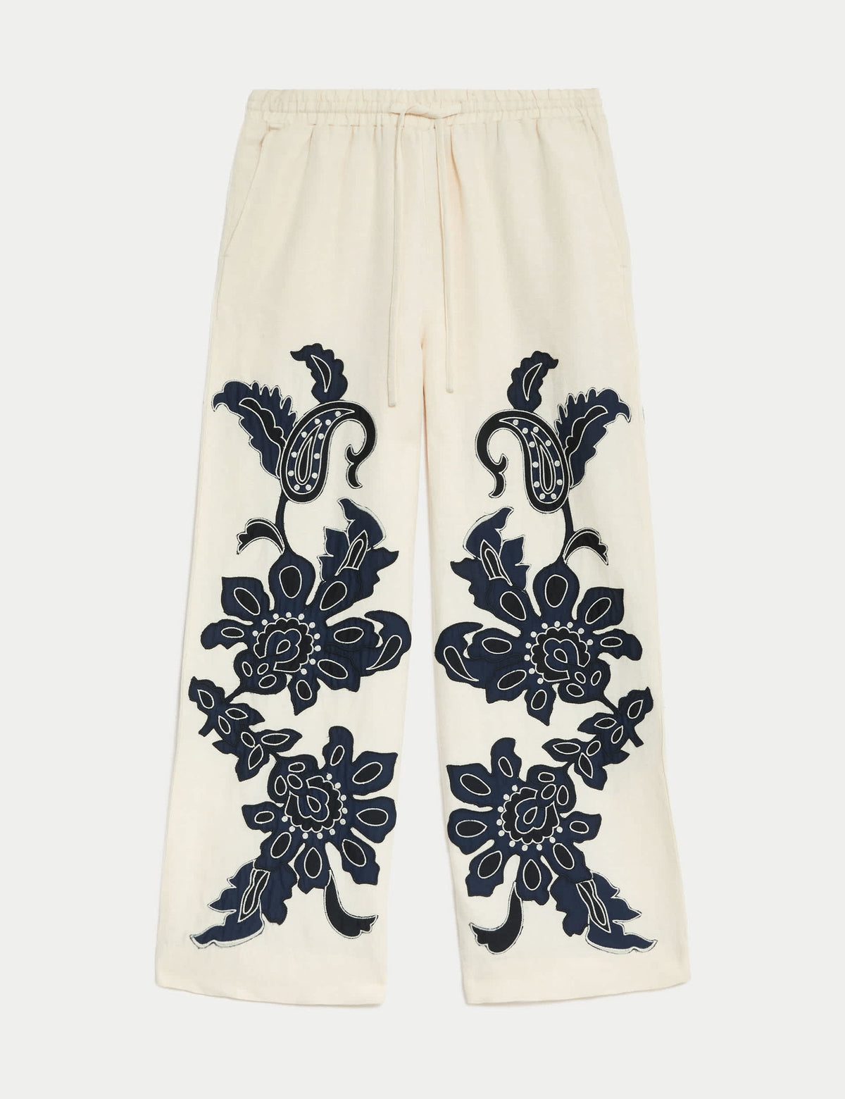 Jaeger Işleme Detaylı Wide Leg Keten Pantolon