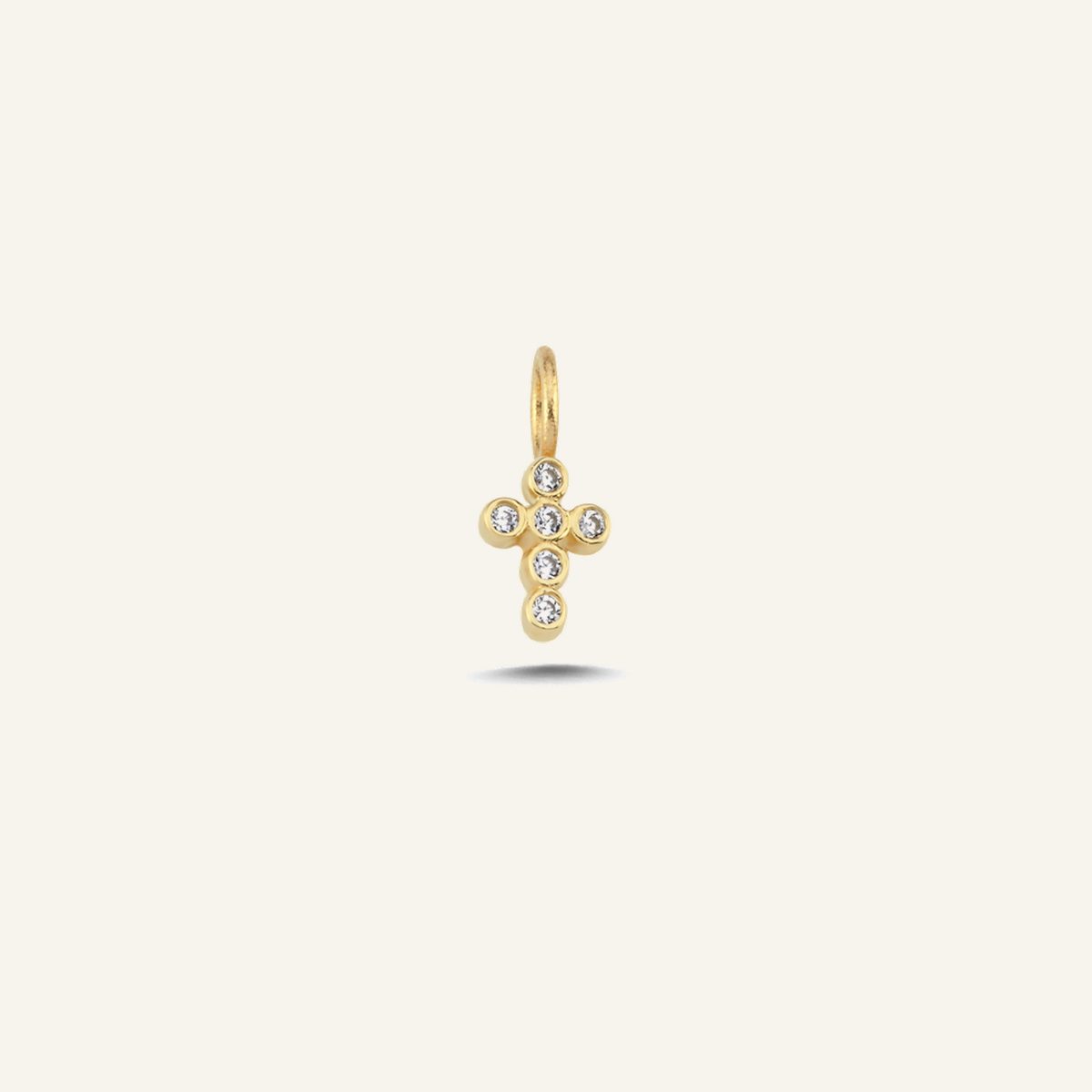 Shine Cross Haç Motifli Taşlı Altın Charm
