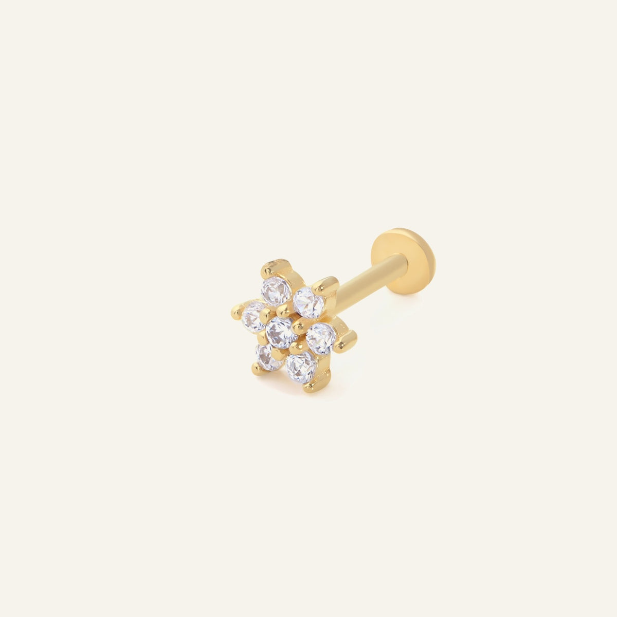 Azurya White Çiçek Figürlü Beyaz Taşlı Altın Kulak Piercing