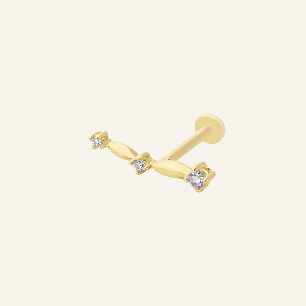 Velvet Üç Taşlı Kulak Altın Kulak Piercing