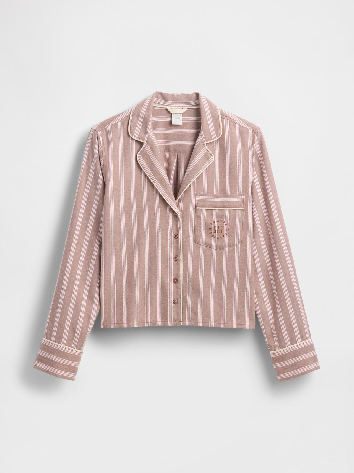 Koyu Pembe Gap × Summer Fridays Relaxed Flannel Çizgili Pijama Üstü