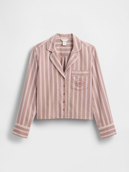 Koyu Pembe Gap × Summer Fridays Relaxed Flannel Çizgili Pijama Üstü