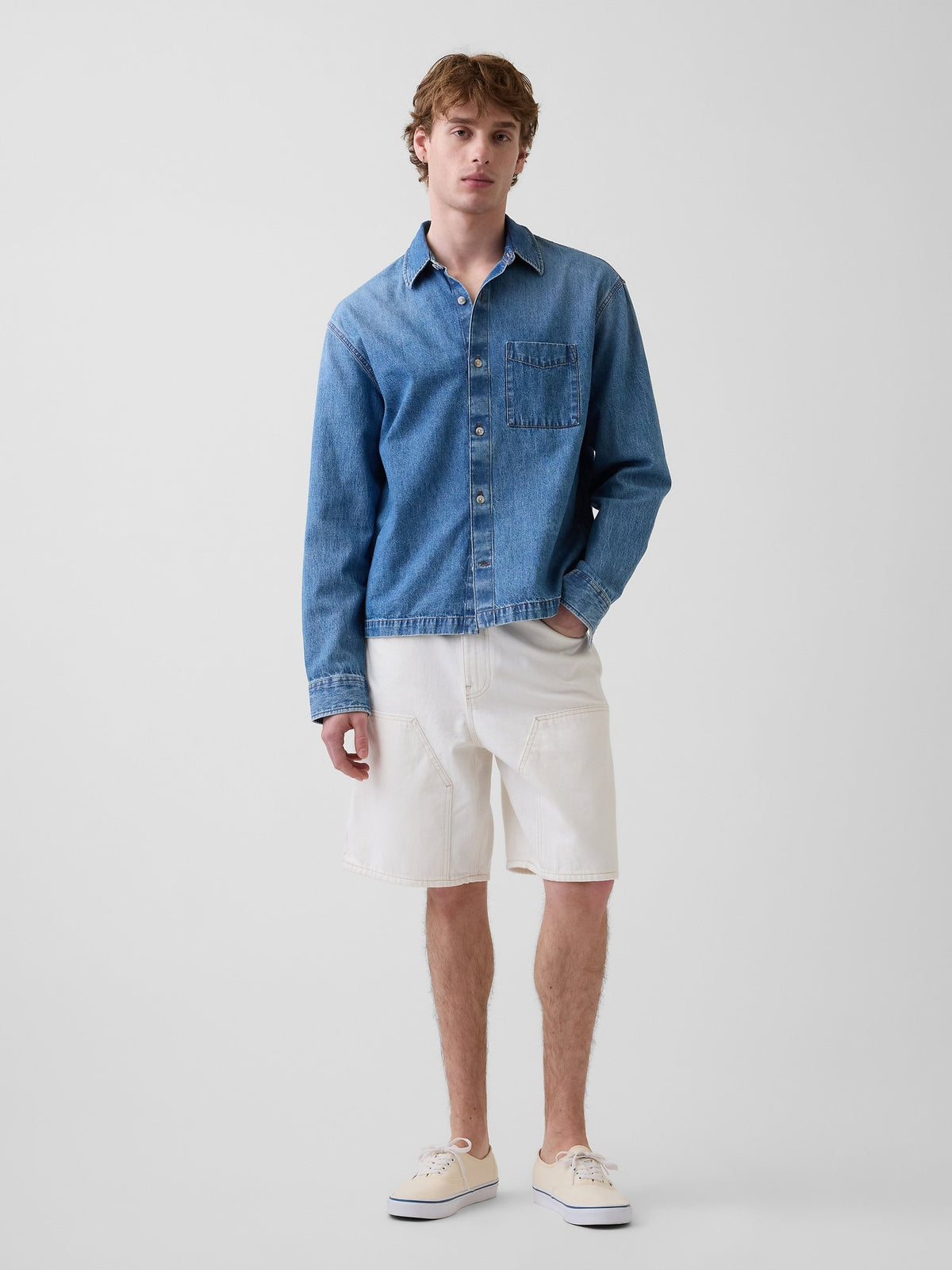Krem 9 Loose Denim Carpenter Şort