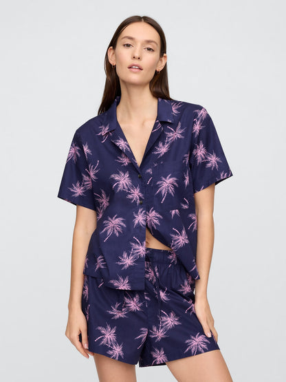 Pembe Gapbody Poplin Kısa Kollu Pijama Üstü