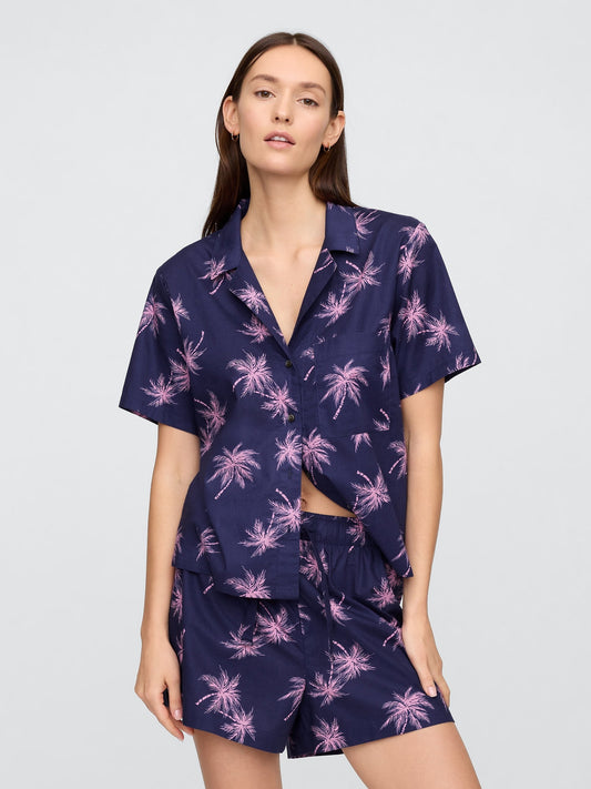 Pembe Gapbody Poplin Kısa Kollu Pijama Üstü