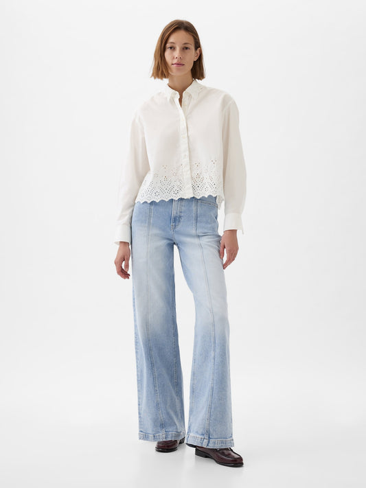 Açık Mavi High Rise Stride Wide-leg Jean Pantolon