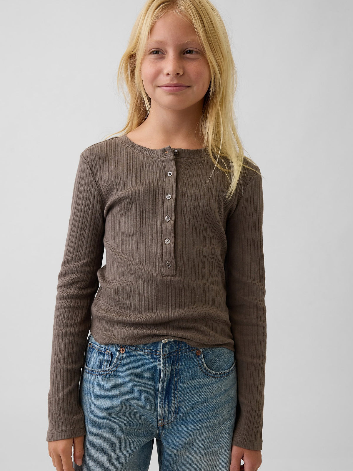 Açık Kahverengi Çizgili Fitilli Henley T-shirt