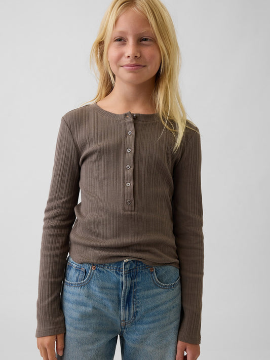 Açık Kahverengi Çizgili Fitilli Henley T-shirt