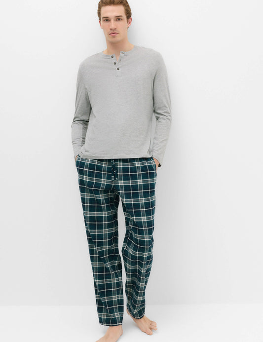 Saf Pamuklu Kare Desenli Pijama Takımı