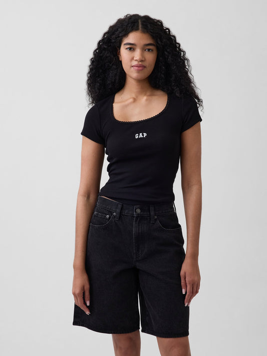 Siyah Fitilli Gap Logo Scoopneck Üst