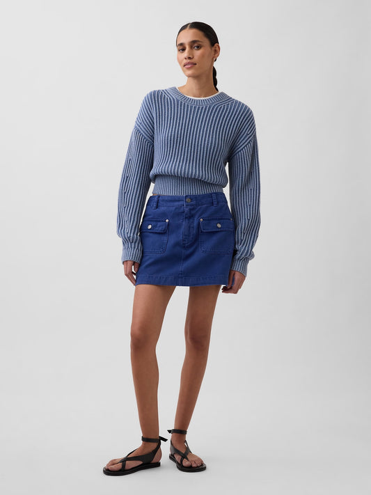 Koyu Mavi Mid Rise Kargo Mini Etek