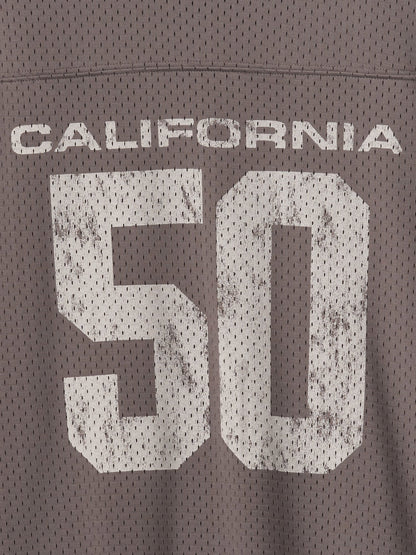 Kahverengi Mesh Oversized Grafik Jersey T-shirt
