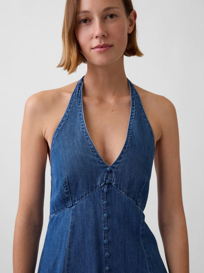 Mavi Denim Seamed Halter Maxi Elbise