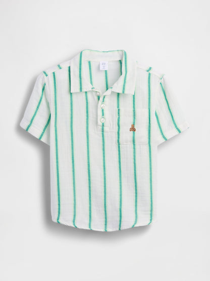 Yeşil Pamuk Gauze Baskılı Polo T-shirt