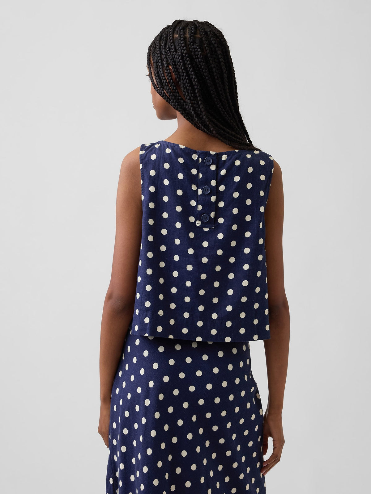 Lacivert Keten Karışımlı Crop Shell Kolsuz Bluz