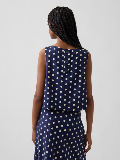 Lacivert Keten Karışımlı Crop Shell Kolsuz Bluz