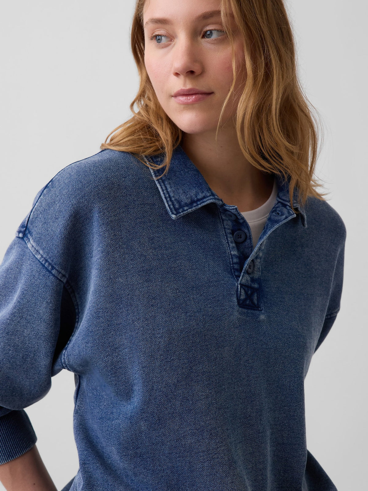 Mavi Fransız Havlu Kumaş Oversized Polo Sweatshirt