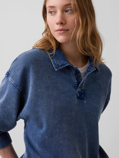 Mavi Fransız Havlu Kumaş Oversized Polo Sweatshirt